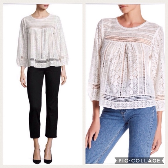 ๐JOIE๐ Ganden Multi Lace 3/4 Sleeve Blouse - Picture 4 of 8